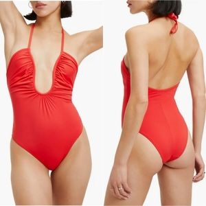 Good American NWT Leilani Halter Neck One Piece Swimsuit in Bright Red Size 0 XS